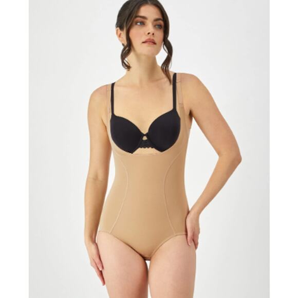 Maidenform Shaper Body Briefer Small Wear Your Own Bra Open Bust Shapewear Tan - Picture 1 of 7
